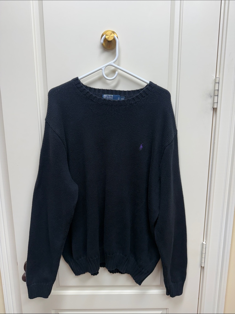 Polo by Ralph Lauren Navy Blue Crewneck Sweater with Purple Pony